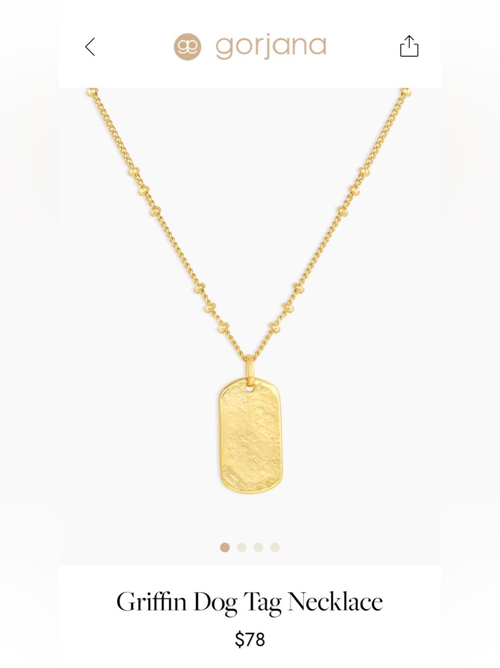 NWOT Gorjana Griffin Hammered Dog Tag Necklace